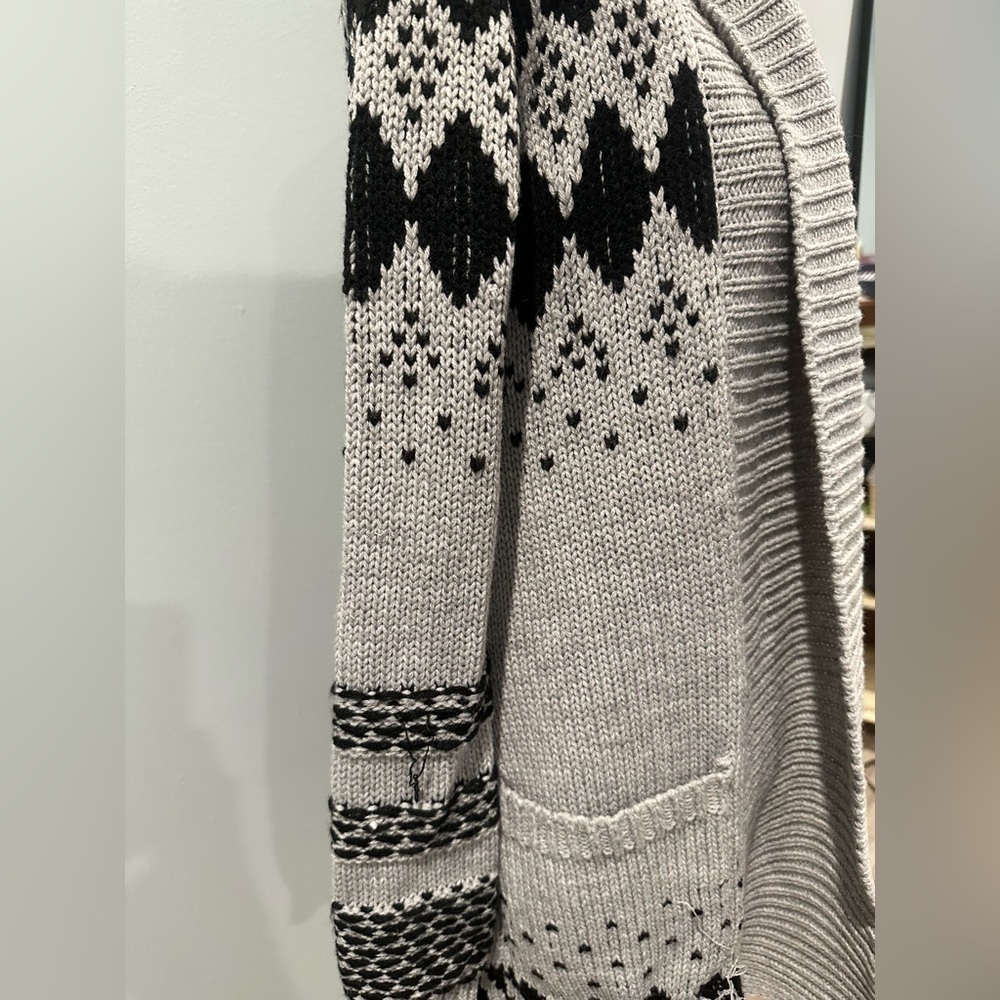 BB Dakota Cardigan Sweater fair isle print black/gray loose fitting - Picture 4 of 6